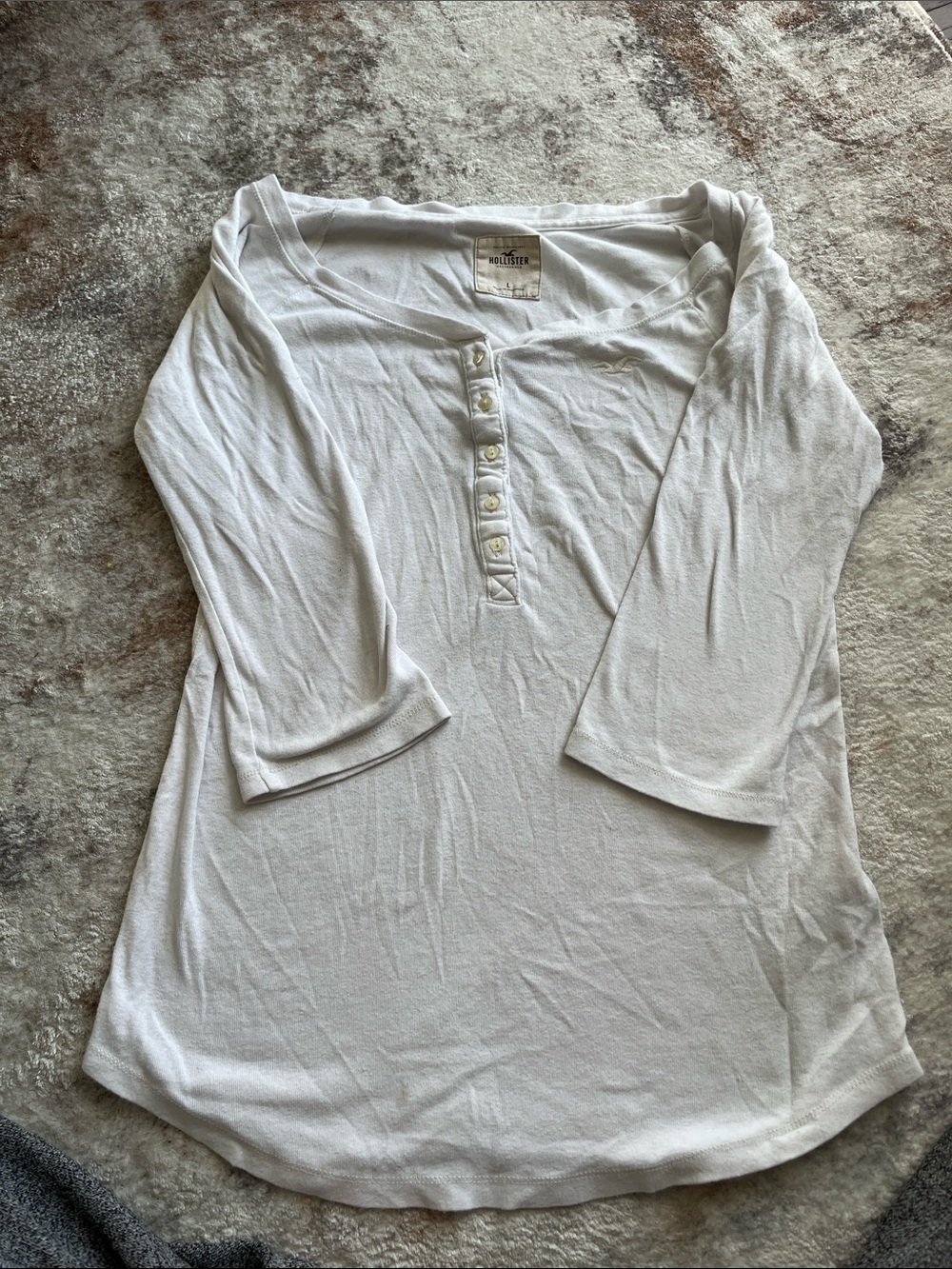 Hollister White Button Henley Long-Sleeve Top